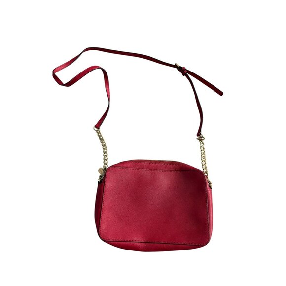 MICHAEL KORS  Red Saffiano Leather Gold Chain Crossbody Bag - Picture 12 of 13